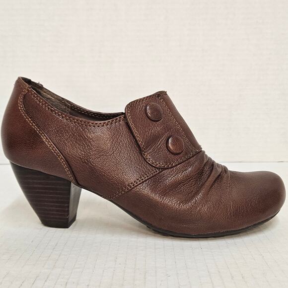 BARETRAPS Brown Leather Tyley Stacked Cone‎ Heel Booties Size 6.5 M - Picture 1 of 13